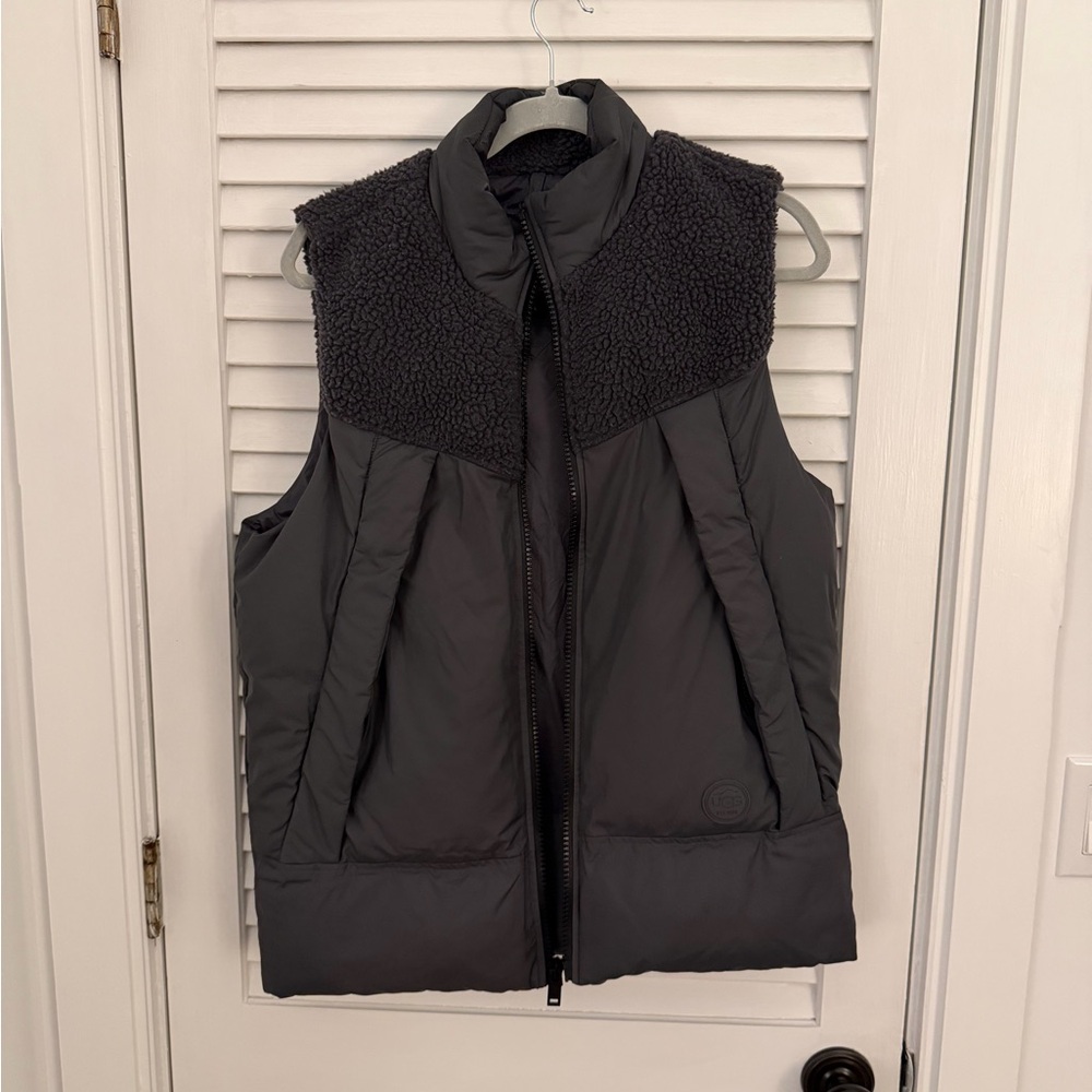 Women’s UGG Quilted Puffer Vest with Sherpa Yoke - Gray